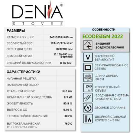 Печь-камин Denia Panoramic + Stove Bench Амазонка бай фото в Бобруйске