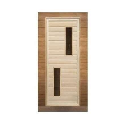 Дверь для бани липа с 2-мя стеклами (кор. хвоя) 1900x700 (без петель) купить в Бобруйске