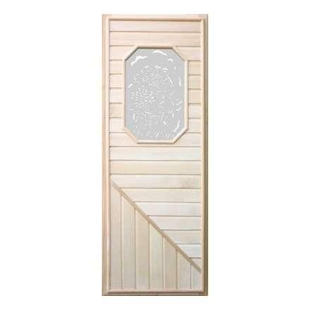 Дверь деревянная для бани DoorWood 1850x750 Вагонка со стеклом 8ми угольным, коробка липа в Бобруйске
