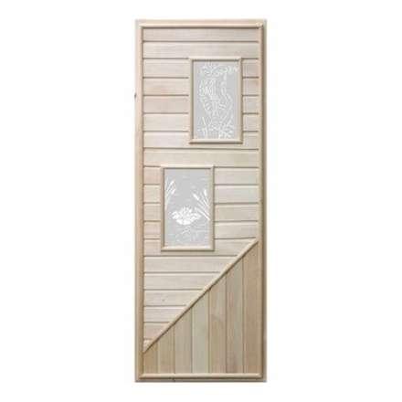 Дверь деревянная для бани DoorWood 1850x750 Вагонка 2 стекла прямоугольных, коробка липа в Бобруйске