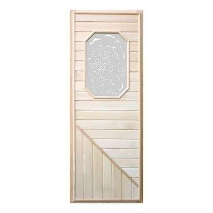 Дверь деревянная для бани DoorWood 1850x750 Вагонка со стеклом прямоугольным, коробка липа в Бобруйске
