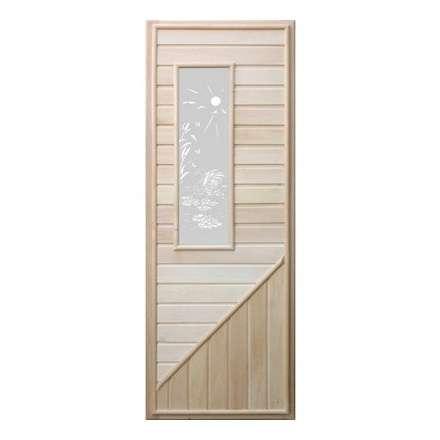 Дверь деревянная для бани DoorWood 1850x750 Вагонка со стеклом прямоугольным, коробка липа в Бобруйске
