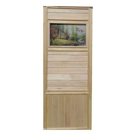 Дверь деревянная для бани DoorWood Эконом 1840x740 со стеклом ФП Летят Утки в Бобруйске