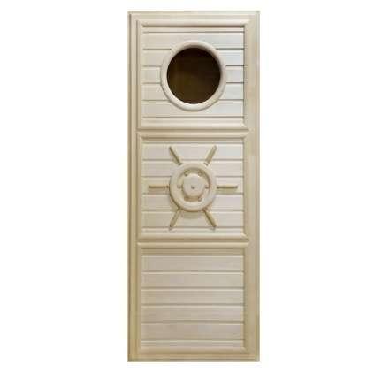 Дверь деревянная для бани DoorWood Штурвал 1840x740 с иллюминатором в Бобруйске