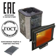 Печь Пегас 16 панорама в камне змеевик в Бобруйске