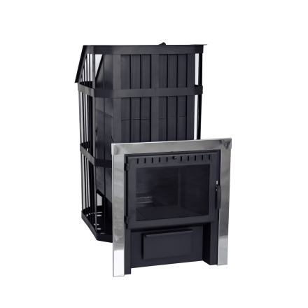 Печь банная Сибирь-24 c закрытой каменкой, панорамная дверца в Бобруйске