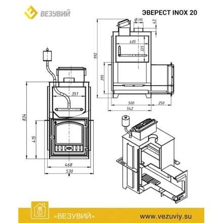 Печь для бани Везувий Эверест Inox 25 (280) под облицовку в Бобруйске