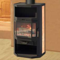 Недорогая отопительная печь-камин со стеклом Мета-Бел Ангара фото в интерьере в Бобруйске