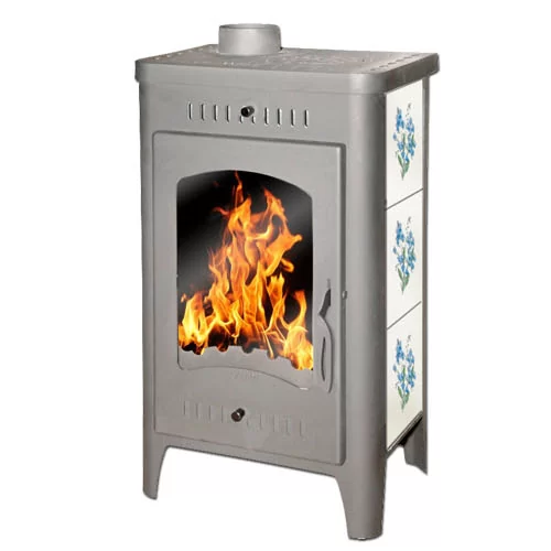 Стальной камин со стеклом Бавария Оптима Незабудка с плитой фото в Бобруйске