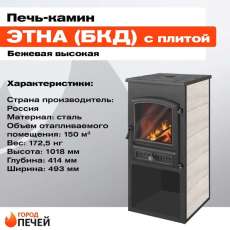 Недорогая печь-камин ЭТНА (Панорама) с плитой Амазонка бай фото в Бобруйске