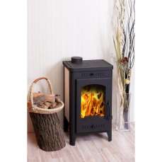 Недорогой стальной печь-камин Экокамин с плитой в интерьере фото в Бобруйске