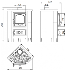 Печь-камин Бавария угловая чугун с плитой в Бобруйске