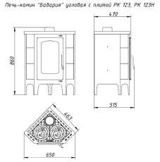 Недорогая печь-камин Бавария угловая с плитой незабудка Амазонка бай фото габариты в Бобруйске
