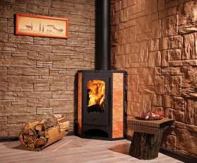 Недорогая печь-камин со стеклом Бавария угловая с плитой фото  в Бобруйске