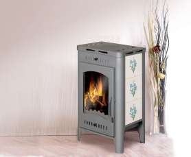 Печь-камин Бавария Оптима Незабудка со стеклом фото в Бобруйске