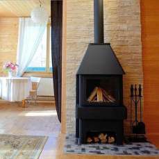 Стальной стильный камин Бавария 3 стекла чёрная фото в Бобруйске