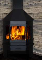 Печь-камин Бавария Мюнхен пристенно-угловой черный фото в интерьере в Бобруйске