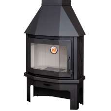 Стальной камин Бавария Мюнхен с огромным стеклом пристенно-угловой черный фото в интерьере в Бобруйске