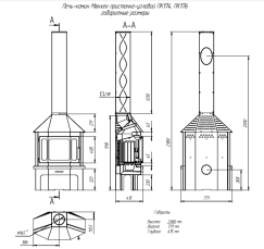 Стальной камин с шамотом Бавария Мюнхен графит фото схема в Бобруйске