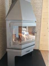 Стальной камин Мюнхен угловой графит фото с боку в Бобруйске