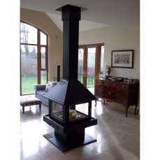 Стальной большой камин со стеклами Эклипс островной 4D графит фото в Бобруйске