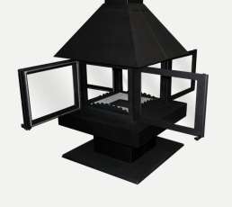 Стальной камин с четырьмя стеклами Эклипс островной 4D графит фото в Бобруйске