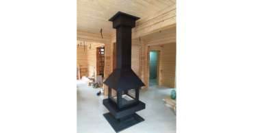 Стальной большой камин со стеклами Эклипс островной 4D графит фото в Бобруйске