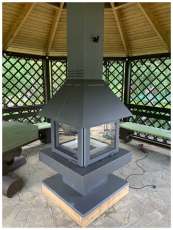 Стальной камин с четырьмя стеклами Эклипс островной 4D графит фото в Бобруйске