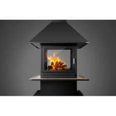 Стальной камин с четырьмя стеклами Эклипс островной 4D графит фото в Бобруйске