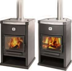 Недорогая печь-камин со стеклом и дровницей Теплодар ОВ-140 (угловой) фото в Бобруйске