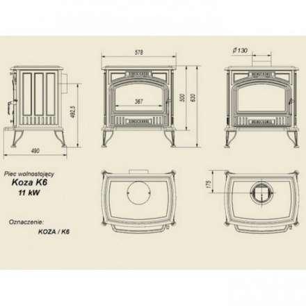 Отопительная печь Kratki Koza/K6 (декор дверцы) Амазонка бай фото в Бобруйске