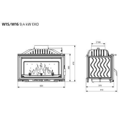Каминная топка Kawmet W15 STANDARD 9,4 кВт EKO в Бобруйске