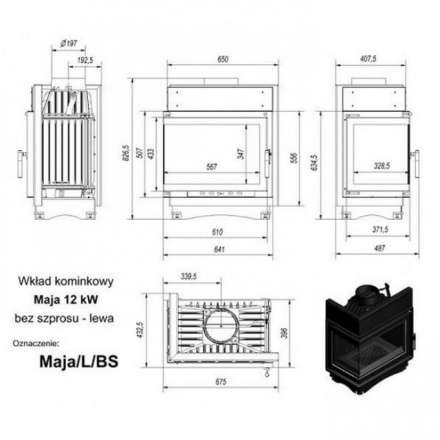 Каминная топка Kratki Maja/L/BS (угловое стекло слева) в Бобруйске
