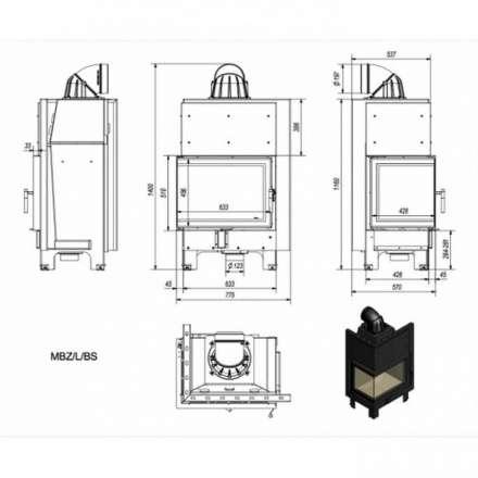 Каминная топка Kratki MBZ/L/BS (угловое стекло слева) в Бобруйске
