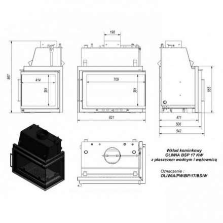 Каминная топка Kratki Oliwia/PW/BP/17/BS/W (угловое стекло справа, змеевик) в Бобруйске