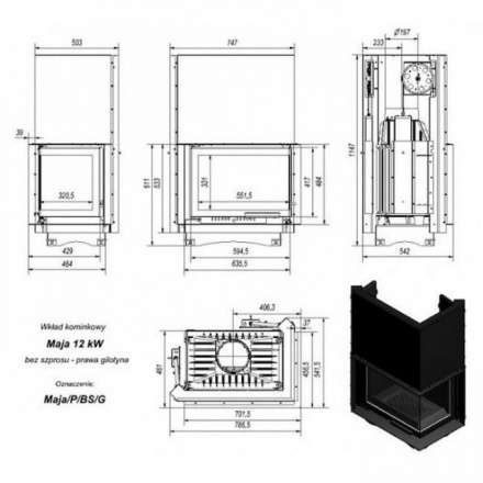Каминная топка Kratki Maja/P/BS/G (угловое стекло справа,гильотина) в Бобруйске