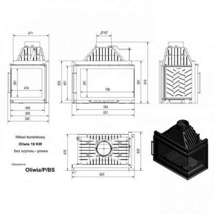 Каминная топка Kratki Oliwia/P/BS (угловое стекло справа) в Бобруйске