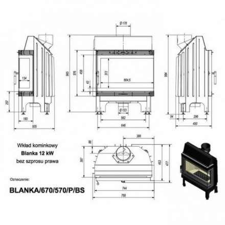 Каминная топка Kratki Blanka/670/570/P/BS (угловое стекло справа) в Бобруйске