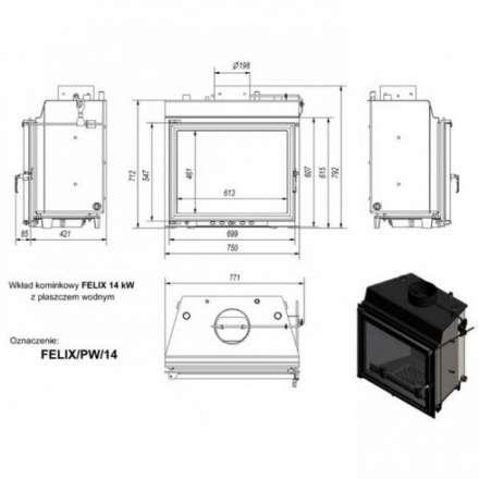 Каминная топка Kratki Felix/PW/14/W в Бобруйске