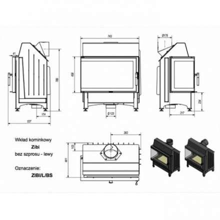 Каминная топка Kratki Zibi/L/BS (угловое стекло слева) в Бобруйске