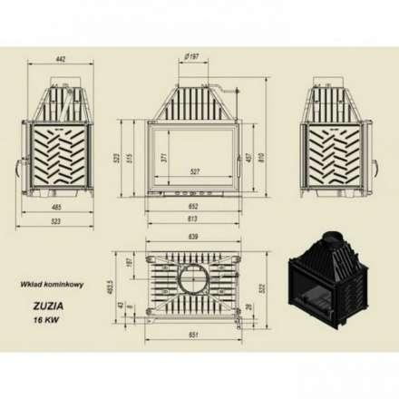 Каминная топка Kratki Zuzia/GLASS (двойное стекло) в Бобруйске