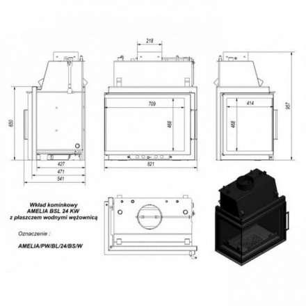Каминная топка Kratki Amelia/PW/BL/24/BS/W в Бобруйске