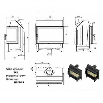 Каминная топка Kratki Zibi/P/BS (угловое стекло справа) в Бобруйске