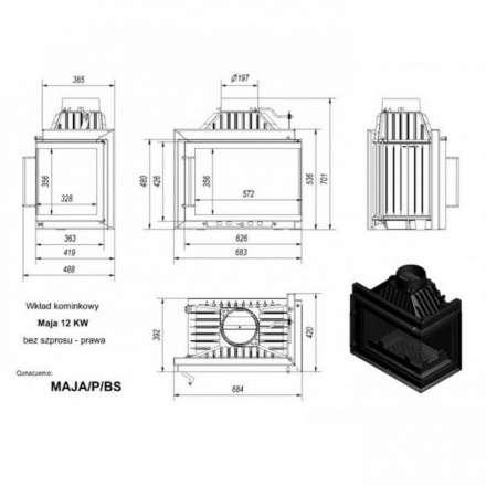 Каминная топка Kratki Maja/PW/12/G в Бобруйске