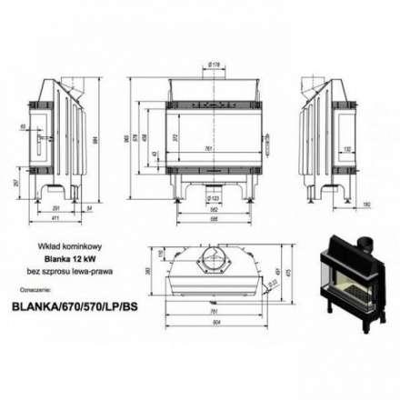 Каминная топка Kratki Blanka 670/570/LP/BS (угловое стекло слева-справа) в Бобруйске