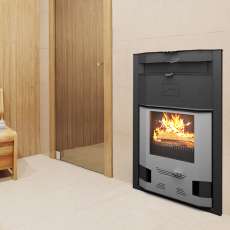 Отопительная печь со стеклом Теплодар Сиеста 30 фото в интерьере в Бобруйске